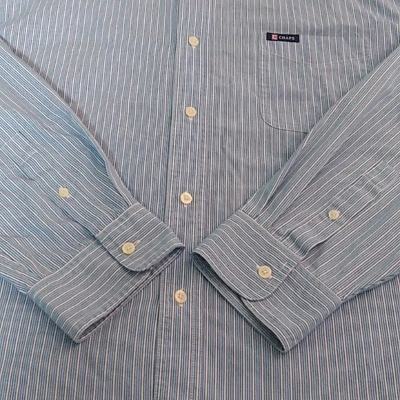 CHAPS BUTTON DOWN EASY CARE LOGO LIGHT BLUE & WHITE STRIPE, SHIRT - Picture 6 of 7